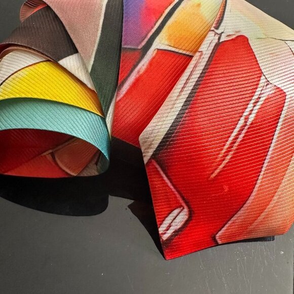 Red Optical Illusion Painterly Red Orange Designer Menswear Tie Necktie Abstract - Picture 1 of 3